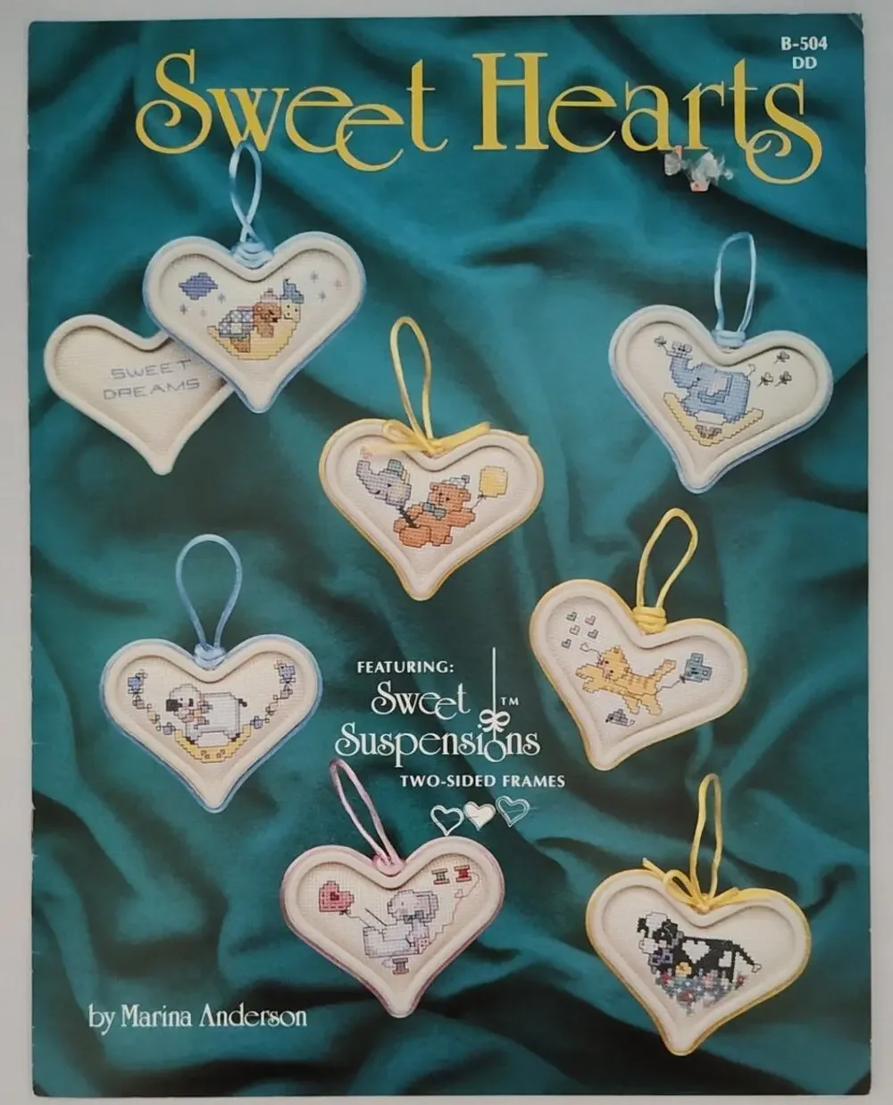 Susan Bates Sweet Hearts Cross Stitch Patterns Baby, Lamp, Cow, Bunny, Cat, Bear